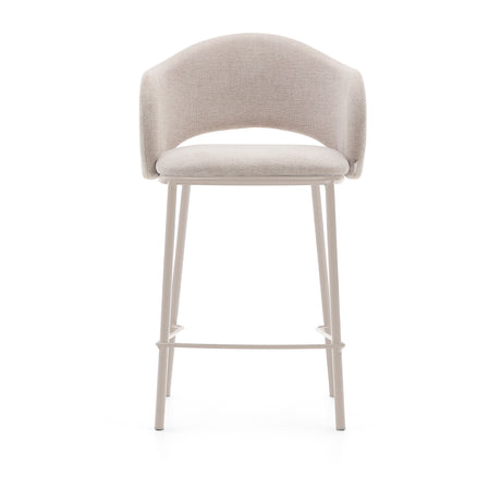Hocker Maina aus beigefarbener Chenille und Stahlbeinen beiges Finish FSC Mix Credit 65 cm - ZEN ZONE Furniture