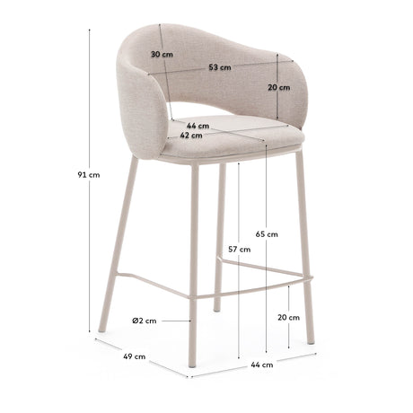 Hocker Maina aus beigefarbener Chenille und Stahlbeinen beiges Finish FSC Mix Credit 65 cm - ZEN ZONE Furniture