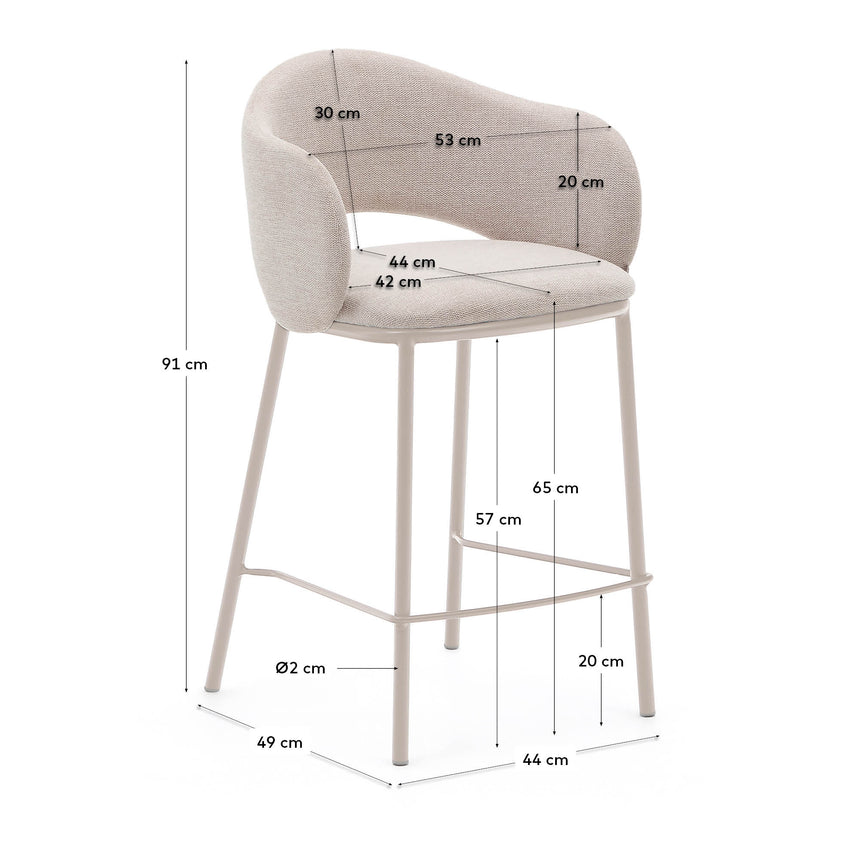 Hocker Maina aus beigefarbener Chenille und Stahlbeinen beiges Finish FSC Mix Credit 65 cm - ZEN ZONE Furniture