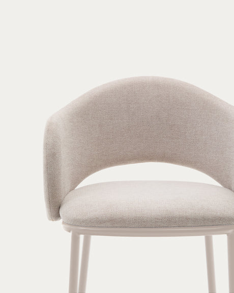 Hocker Maina aus beigefarbener Chenille und Stahlbeinen beiges Finish FSC Mix Credit 65 cm - ZEN ZONE Furniture