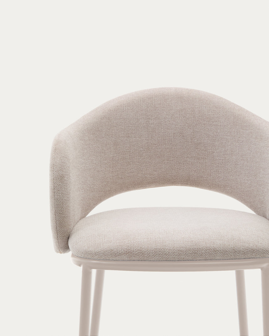 Hocker Maina aus beigefarbener Chenille und Stahlbeinen beiges Finish FSC Mix Credit 65 cm - ZEN ZONE Furniture