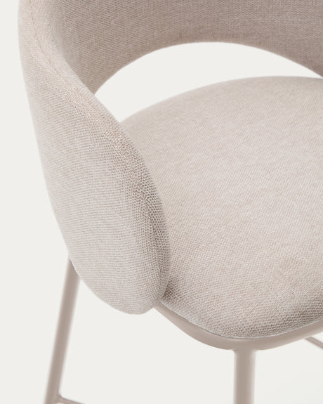 Hocker Maina aus beigefarbener Chenille und Stahlbeinen beiges Finish FSC Mix Credit 65 cm - ZEN ZONE Furniture