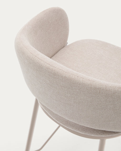 Hocker Maina aus beigefarbener Chenille und Stahlbeinen beiges Finish FSC Mix Credit 65 cm - ZEN ZONE Furniture