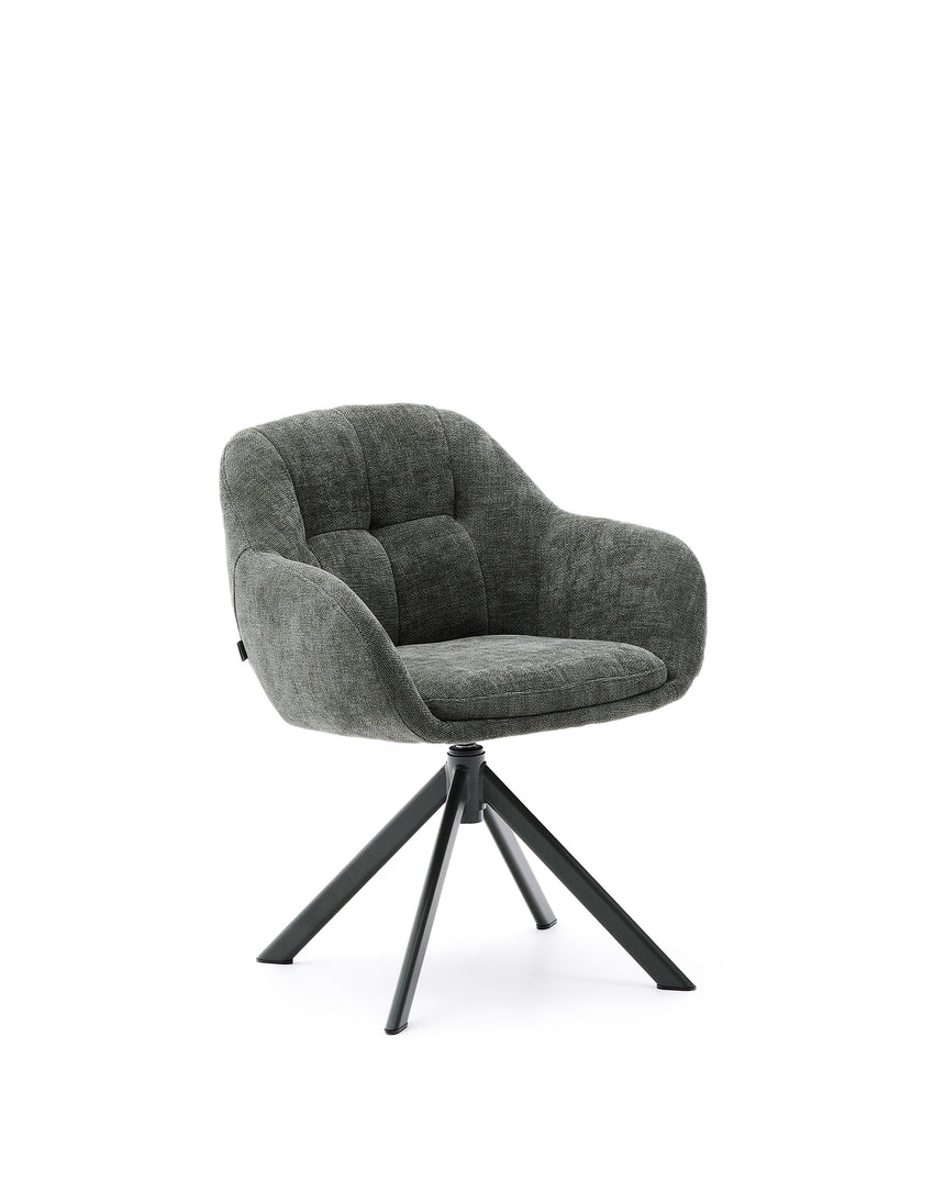 Drehstuhl Dorina aus grüner Chenille und Stahlbeinen mit grünem Finish - ZEN ZONE Furniture