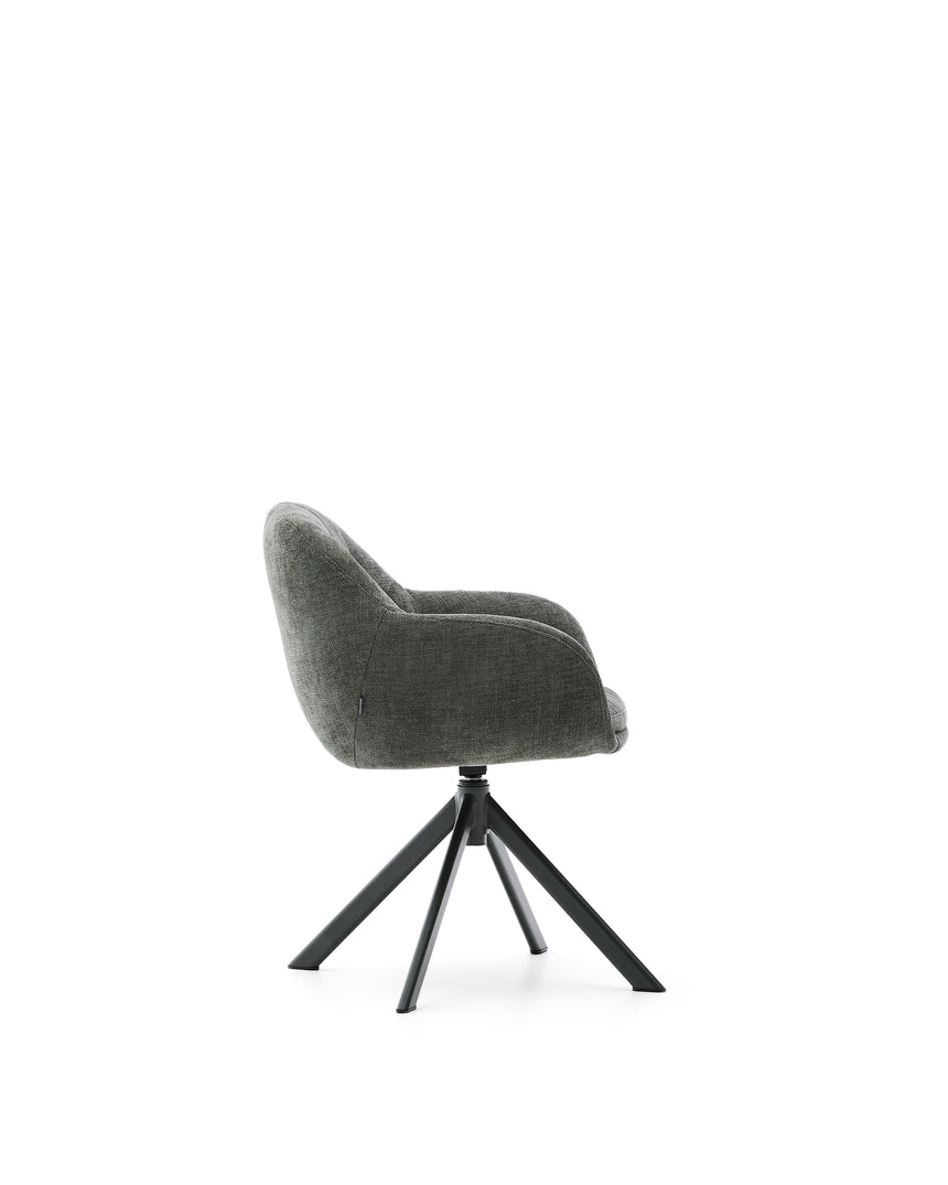 Drehstuhl Dorina aus grüner Chenille und Stahlbeinen mit grünem Finish - ZEN ZONE Furniture