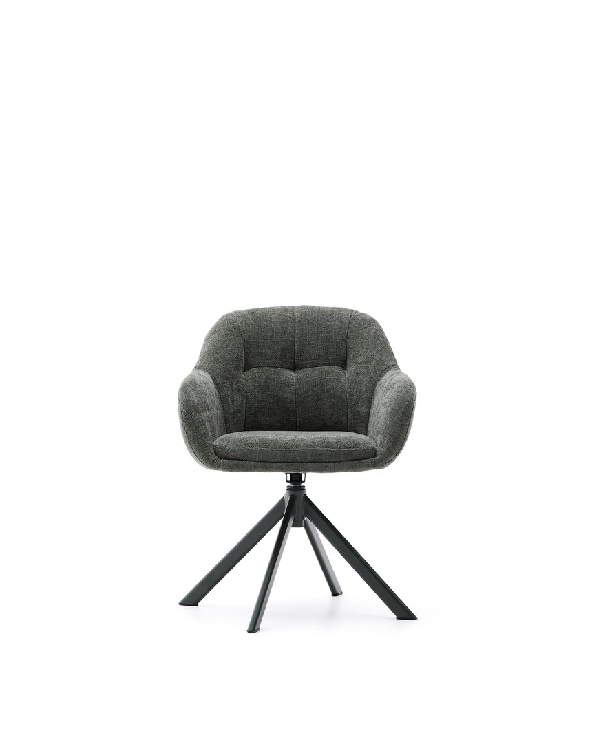 Drehstuhl Dorina aus grüner Chenille und Stahlbeinen mit grünem Finish - ZEN ZONE Furniture