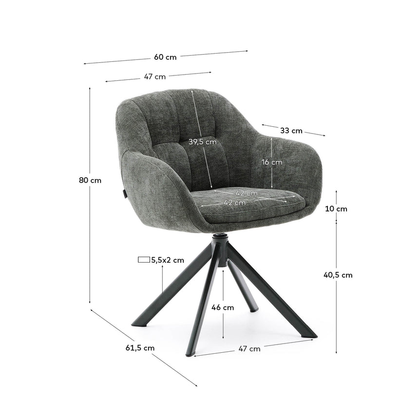 Drehstuhl Dorina aus grüner Chenille und Stahlbeinen mit grünem Finish - ZEN ZONE Furniture