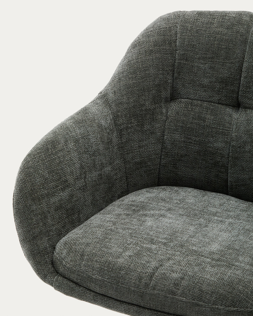 Drehstuhl Dorina aus grüner Chenille und Stahlbeinen mit grünem Finish - ZEN ZONE Furniture