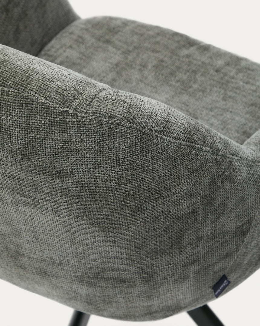 Drehstuhl Dorina aus grüner Chenille und Stahlbeinen mit grünem Finish - ZEN ZONE Furniture