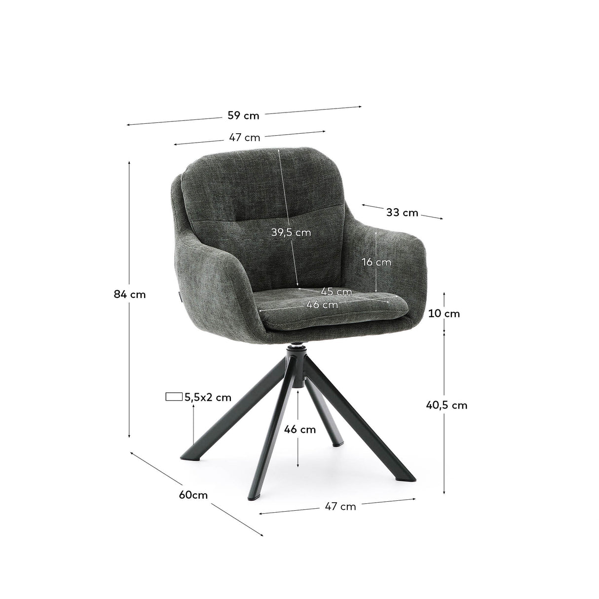 Drehstuhl Lexa aus grüner Chenille und Stahlbeinen mit grünem Finish - ZEN ZONE Furniture
