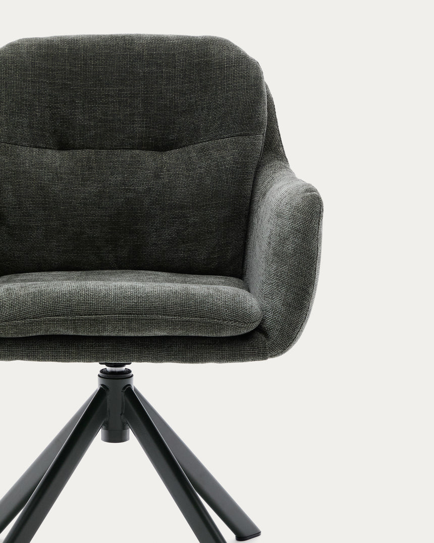 Drehstuhl Lexa aus grüner Chenille und Stahlbeinen mit grünem Finish - ZEN ZONE Furniture