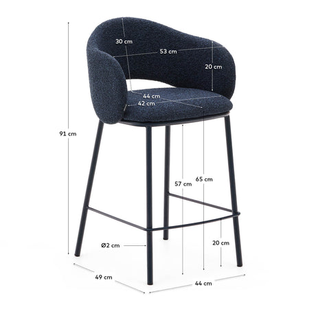 Maina Hocker aus blauem Chenille und Stahlbeinen mit blauem Finish FSC Mix Credit 65 cm - ZEN ZONE Furniture