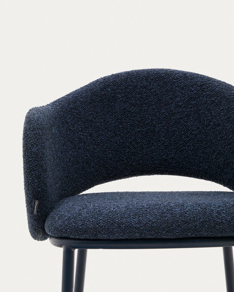 Maina Hocker aus blauem Chenille und Stahlbeinen mit blauem Finish FSC Mix Credit 65 cm - ZEN ZONE Furniture