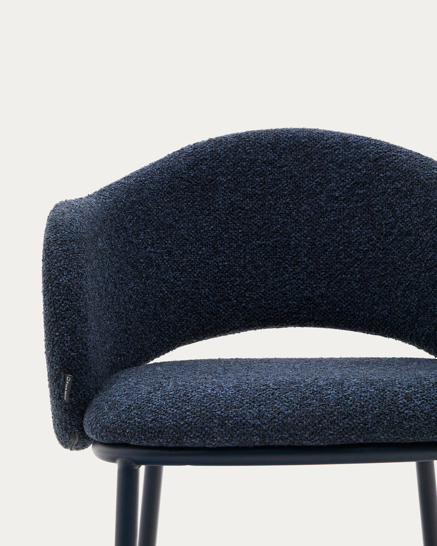 Maina Hocker aus blauem Chenille und Stahlbeinen mit blauem Finish FSC Mix Credit 65 cm - ZEN ZONE Furniture