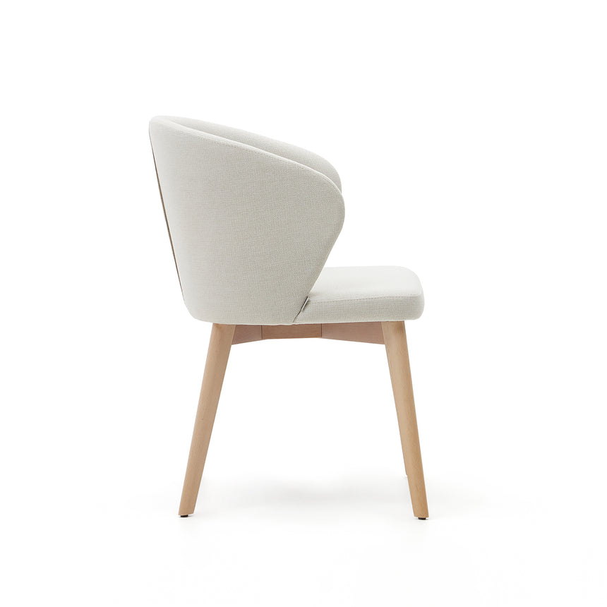 Darice Stuhl aus beigefarbener Chenille und massivem Buchenholz 100% FSC mit naturfarbenem - ZEN ZONE Furniture
