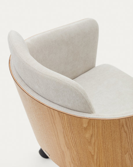 Madai Schreibtischstuhl beige Chenille und Eschenfurnier natürliches Finish FSC Mix Credit - ZEN ZONE Furniture