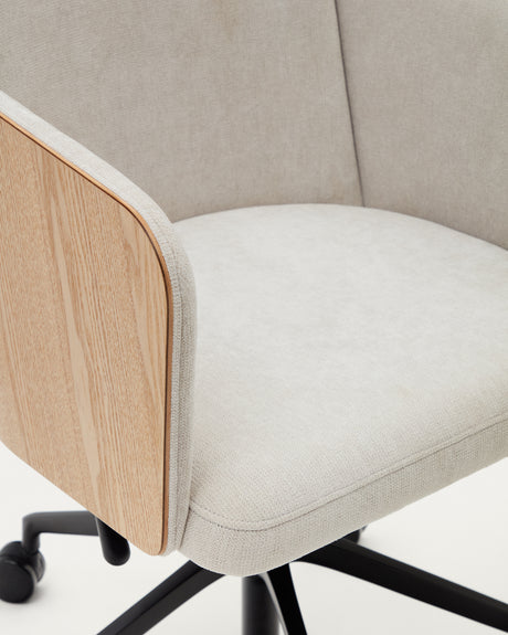 Madai Schreibtischstuhl beige Chenille und Eschenfurnier natürliches Finish FSC Mix Credit - ZEN ZONE Furniture