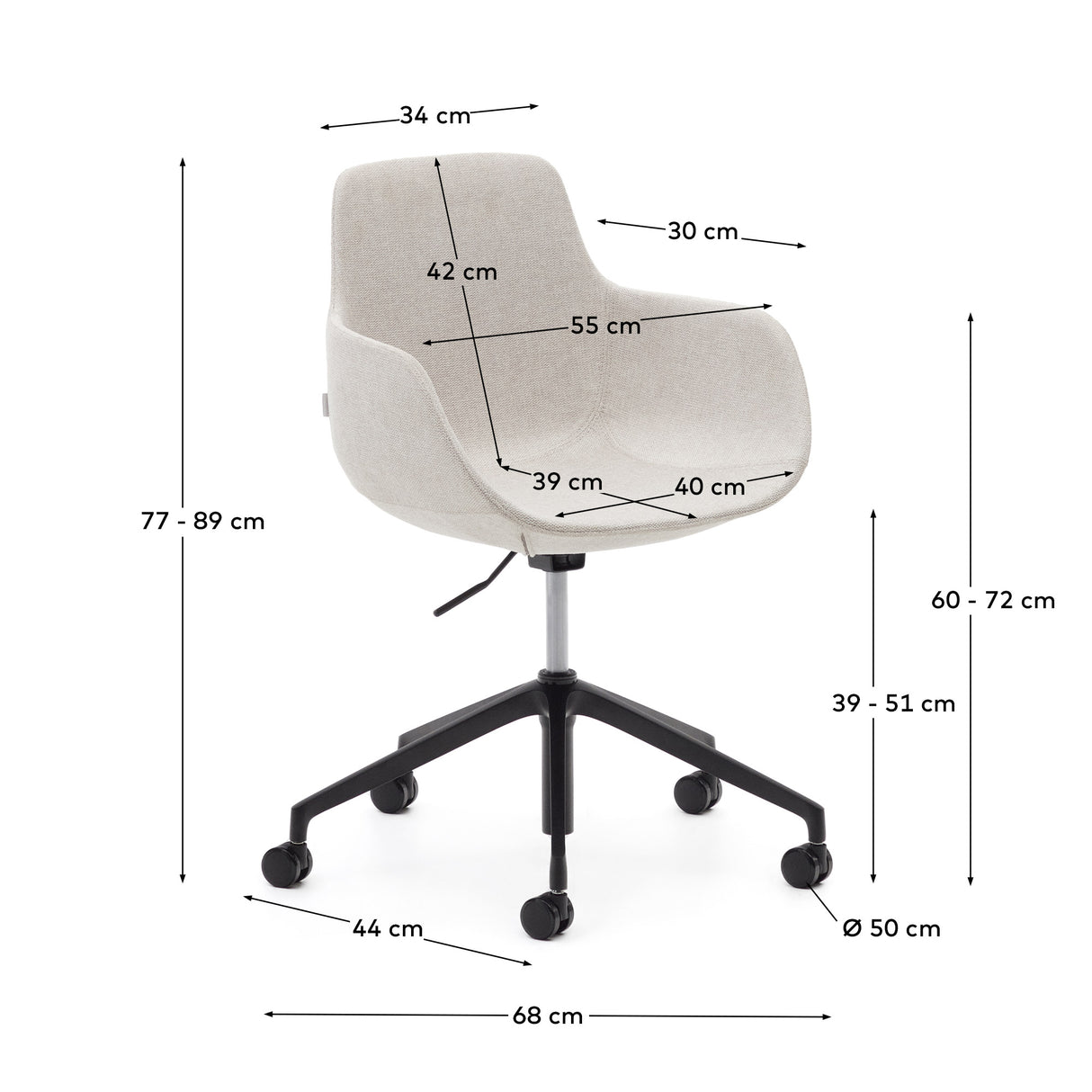 Tissiana Schreibtischstuhl in Beige und Aluminium mit mattschwarzer Oberfläche - ZEN ZONE Furniture