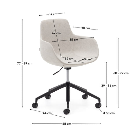Tissiana Schreibtischstuhl in Beige und Aluminium mit mattschwarzer Oberfläche - ZEN ZONE Furniture