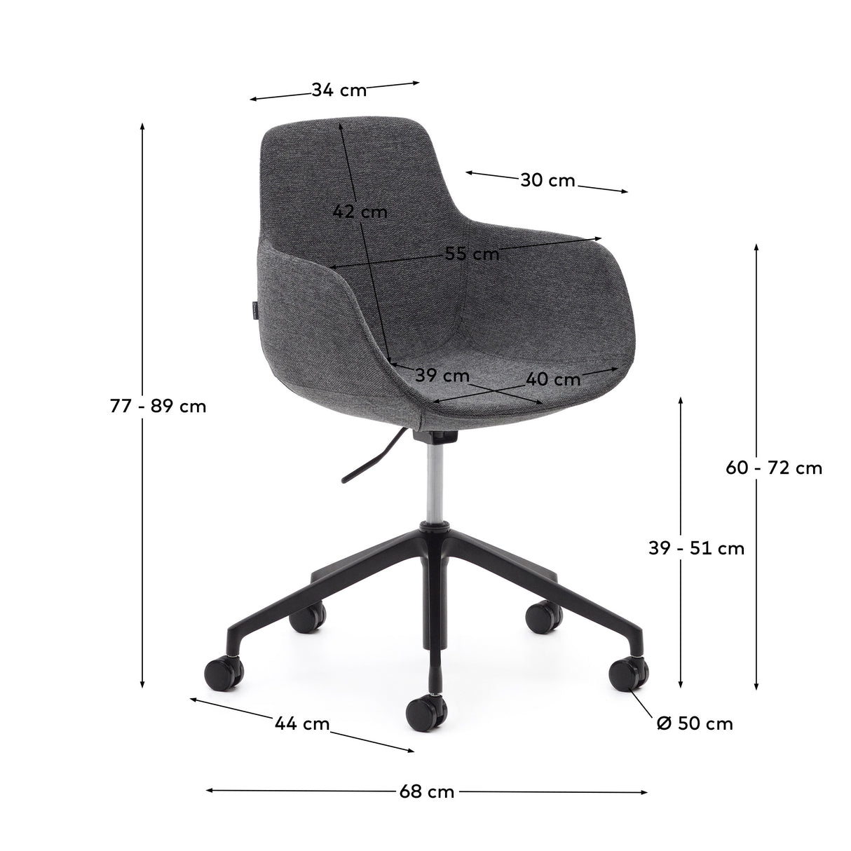 Tissiana Schreibtischstuhl Dunkelgrau und Aluminium mit mattschwarzer Oberfläche - ZEN ZONE Furniture