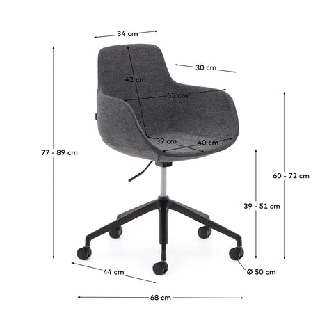 Tissiana Schreibtischstuhl Dunkelgrau und Aluminium mit mattschwarzer Oberfläche - ZEN ZONE Furniture