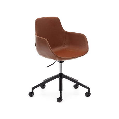 Tissiana Schreibtischstuhl aus braunem Kunstleder und Aluminium mit mattschwarzer Oberfläche - ZEN ZONE Furniture