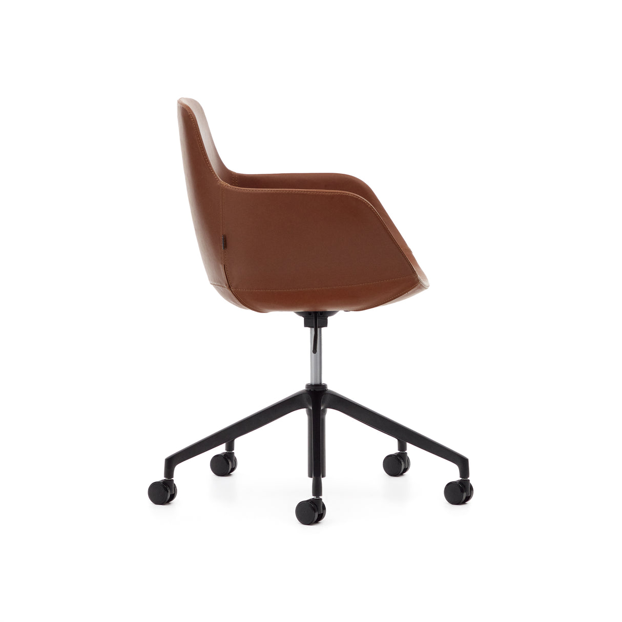 Tissiana Schreibtischstuhl aus braunem Kunstleder und Aluminium mit mattschwarzer Oberfläche - ZEN ZONE Furniture