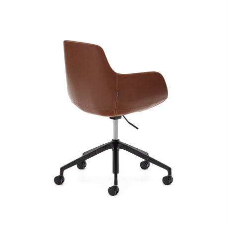 Tissiana Schreibtischstuhl aus braunem Kunstleder und Aluminium mit mattschwarzer Oberfläche - ZEN ZONE Furniture