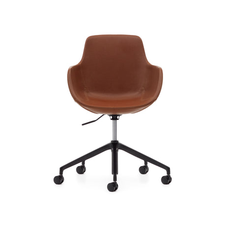 Tissiana Schreibtischstuhl aus braunem Kunstleder und Aluminium mit mattschwarzer Oberfläche - ZEN ZONE Furniture