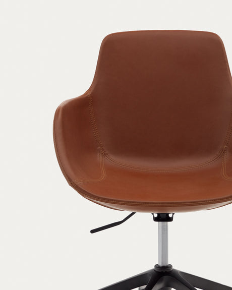 Tissiana Schreibtischstuhl aus braunem Kunstleder und Aluminium mit mattschwarzer Oberfläche - ZEN ZONE Furniture