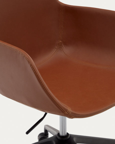 Tissiana Schreibtischstuhl aus braunem Kunstleder und Aluminium mit mattschwarzer Oberfläche - ZEN ZONE Furniture