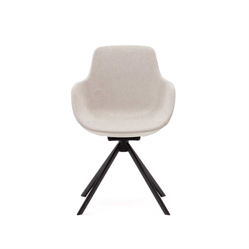 Tissiana rückdrehender Drehstuhl beige Chenille und mattschwarzer Stahl - ZEN ZONE Furniture
