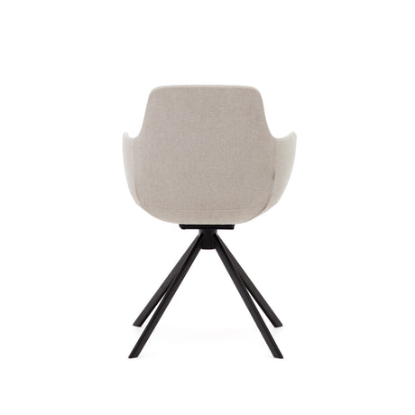 Tissiana rückdrehender Drehstuhl beige Chenille und mattschwarzer Stahl - ZEN ZONE Furniture