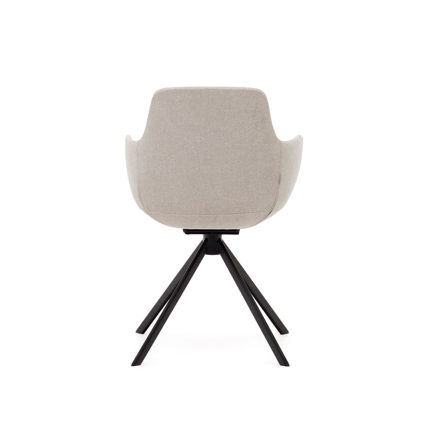 Tissiana rückdrehender Drehstuhl beige Chenille und mattschwarzer Stahl - ZEN ZONE Furniture