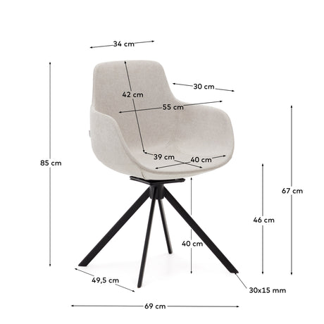 Tissiana rückdrehender Drehstuhl beige Chenille und mattschwarzer Stahl - ZEN ZONE Furniture