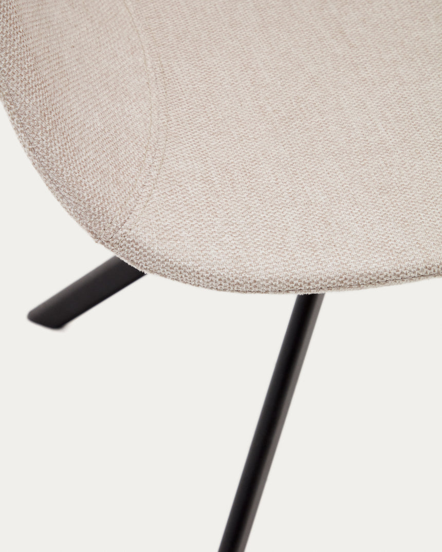 Tissiana rückdrehender Drehstuhl beige Chenille und mattschwarzer Stahl - ZEN ZONE Furniture