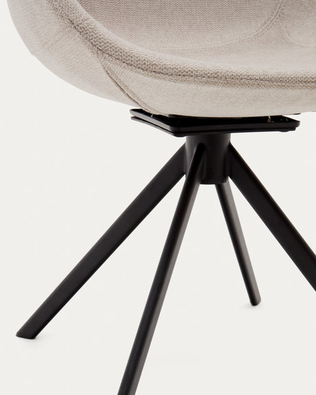 Tissiana rückdrehender Drehstuhl beige Chenille und mattschwarzer Stahl - ZEN ZONE Furniture