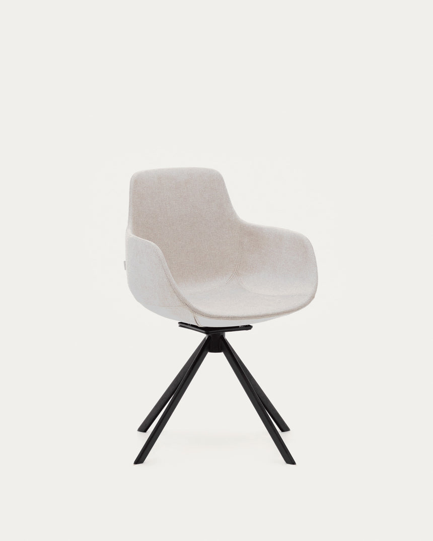 Tissiana rückdrehender Drehstuhl beige Chenille und mattschwarzer Stahl - ZEN ZONE Furniture