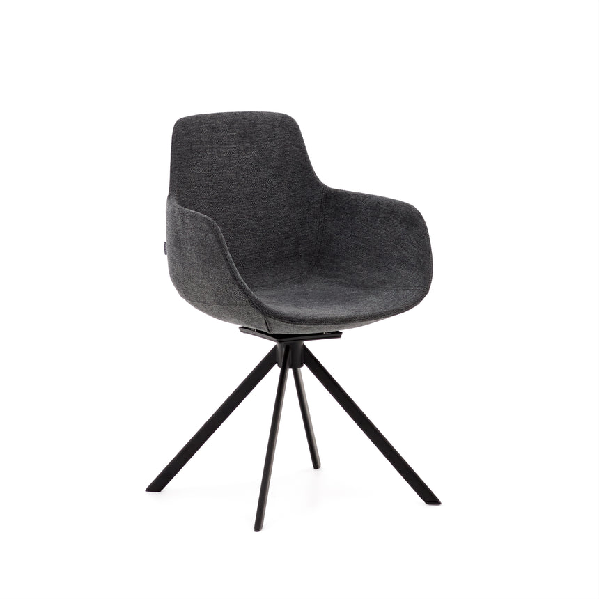 Tissiana rückdrehender Drehstuhl Chenille dunkelgrau Stahl mattschwarzz - ZEN ZONE Furniture