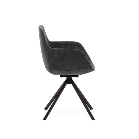 Tissiana rückdrehender Drehstuhl Chenille dunkelgrau Stahl mattschwarzz - ZEN ZONE Furniture