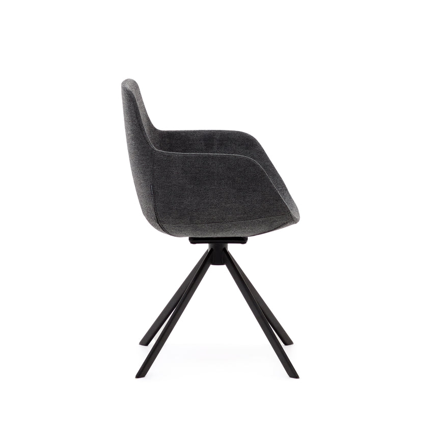 Tissiana rückdrehender Drehstuhl Chenille dunkelgrau Stahl mattschwarzz - ZEN ZONE Furniture