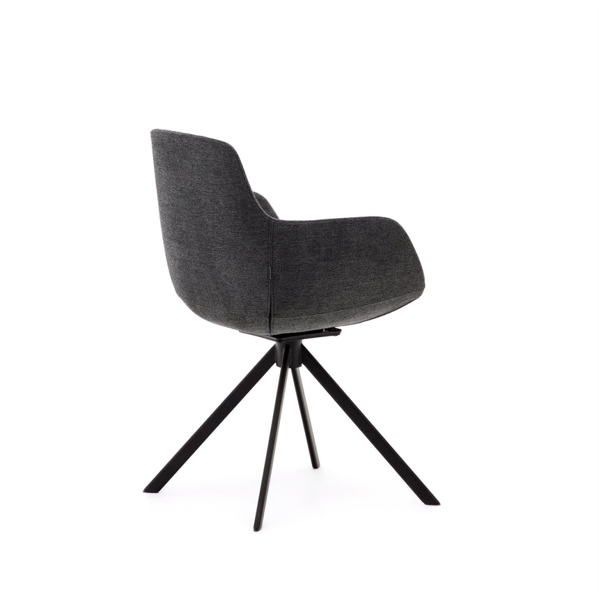 Tissiana rückdrehender Drehstuhl Chenille dunkelgrau Stahl mattschwarzz - ZEN ZONE Furniture