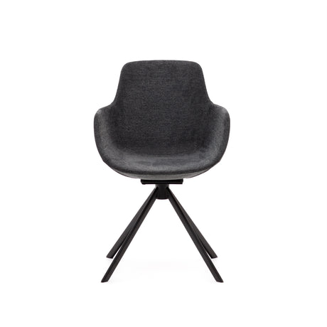 Tissiana rückdrehender Drehstuhl Chenille dunkelgrau Stahl mattschwarzz - ZEN ZONE Furniture