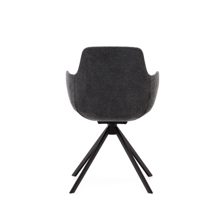 Tissiana rückdrehender Drehstuhl Chenille dunkelgrau Stahl mattschwarzz - ZEN ZONE Furniture