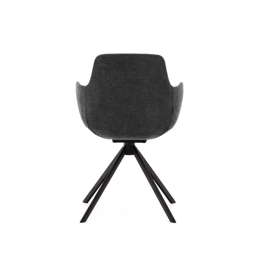 Tissiana rückdrehender Drehstuhl Chenille dunkelgrau Stahl mattschwarzz - ZEN ZONE Furniture