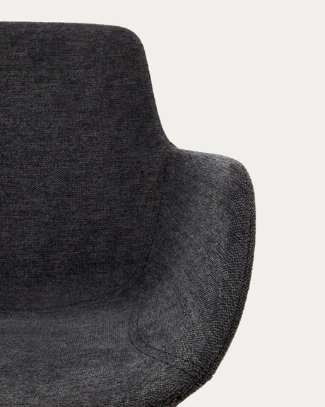 Tissiana rückdrehender Drehstuhl Chenille dunkelgrau Stahl mattschwarzz - ZEN ZONE Furniture