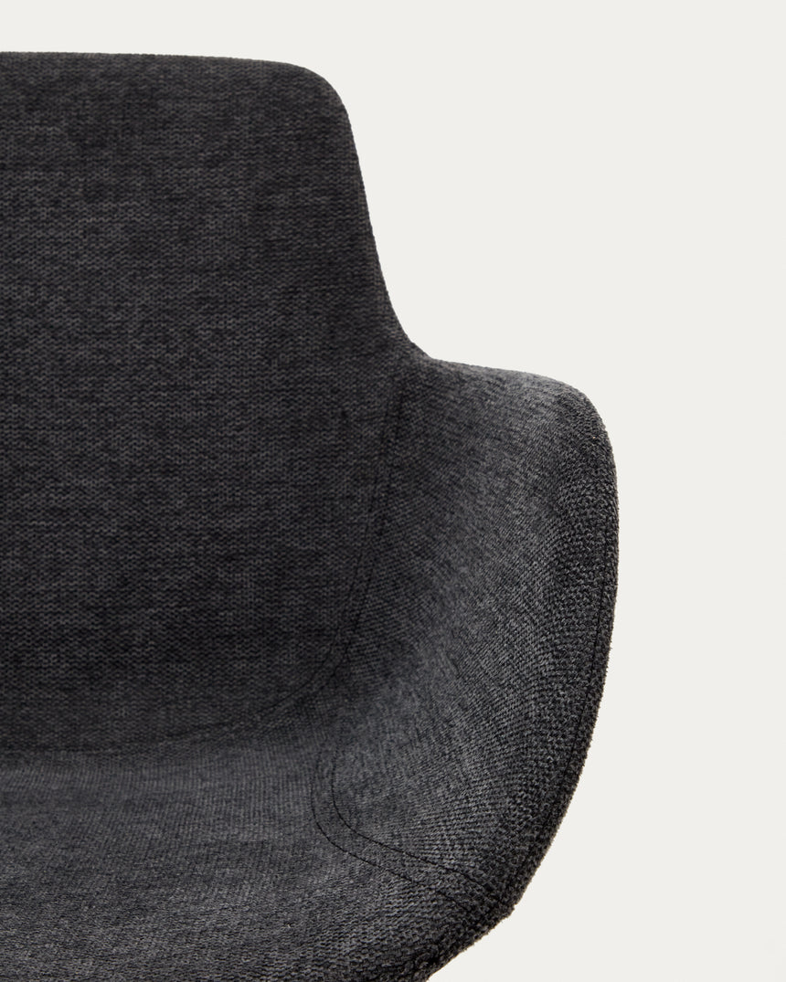Tissiana rückdrehender Drehstuhl Chenille dunkelgrau Stahl mattschwarzz - ZEN ZONE Furniture