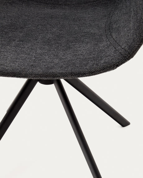 Tissiana rückdrehender Drehstuhl Chenille dunkelgrau Stahl mattschwarzz - ZEN ZONE Furniture
