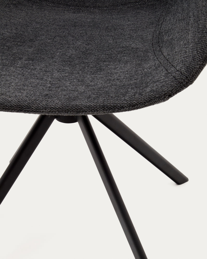 Tissiana rückdrehender Drehstuhl Chenille dunkelgrau Stahl mattschwarzz - ZEN ZONE Furniture