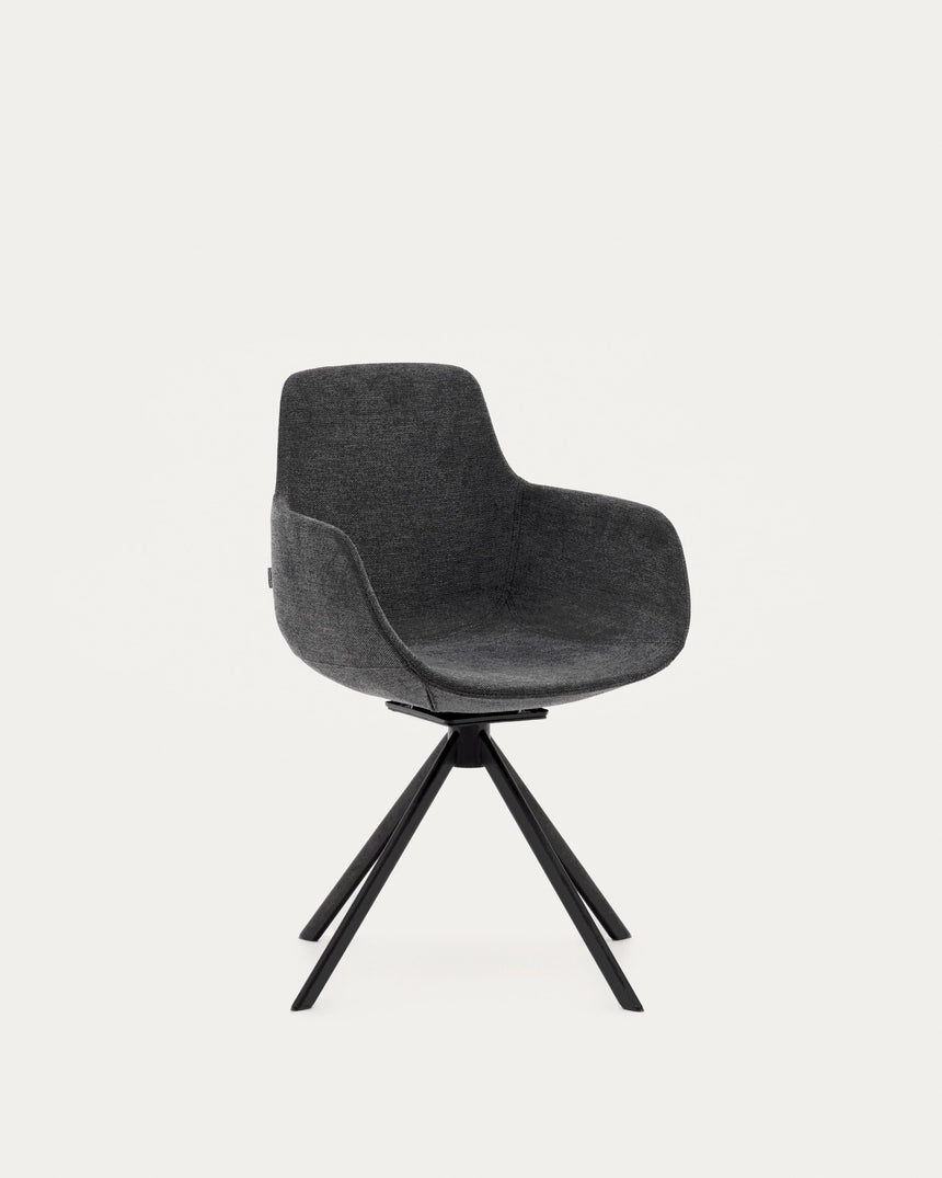 Tissiana rückdrehender Drehstuhl Chenille dunkelgrau Stahl mattschwarzz - ZEN ZONE Furniture